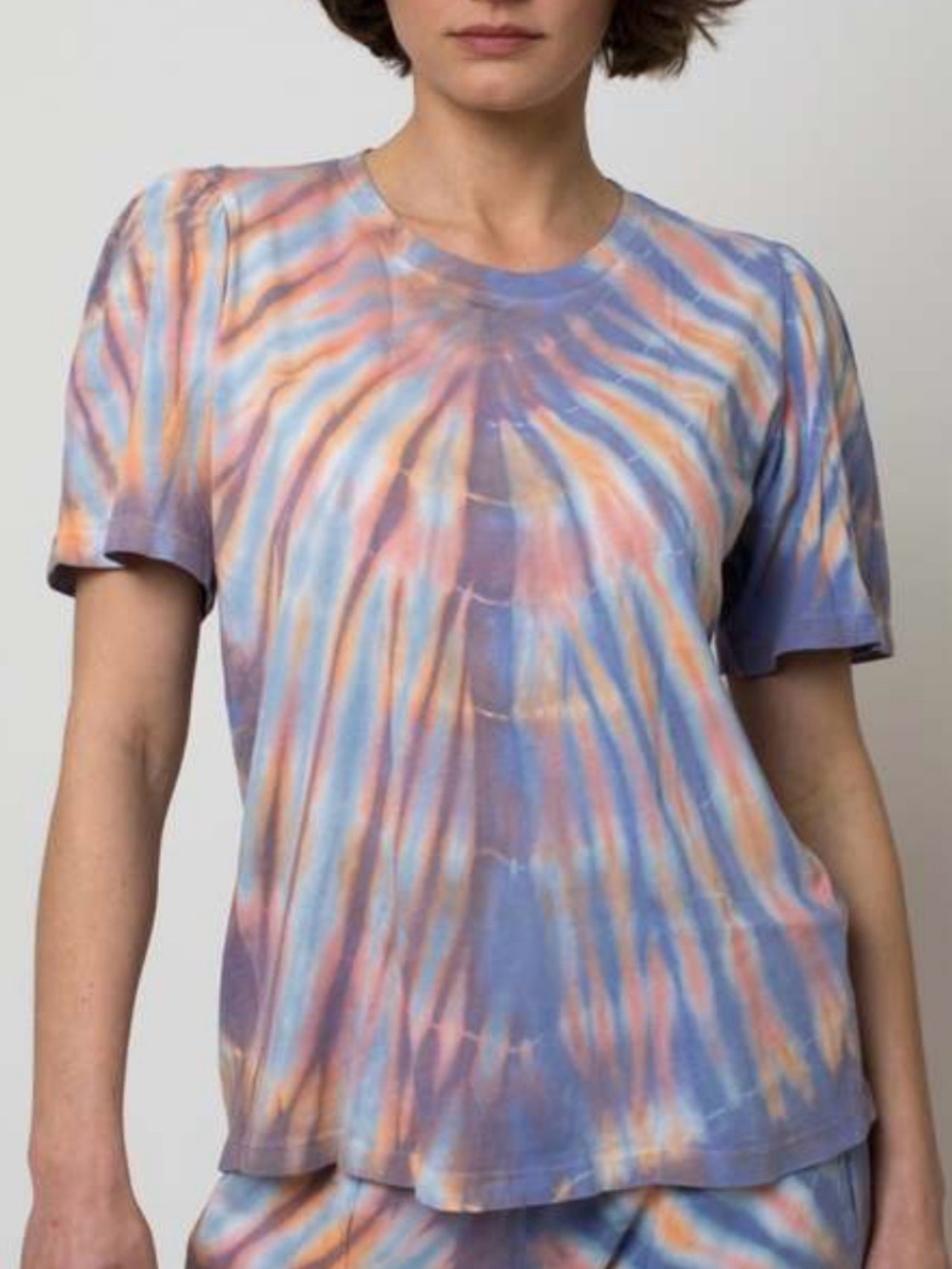 Raquel Allegra Sunset Tie Dye Flutter Tee Purple Orange Cotton Womens Size 2